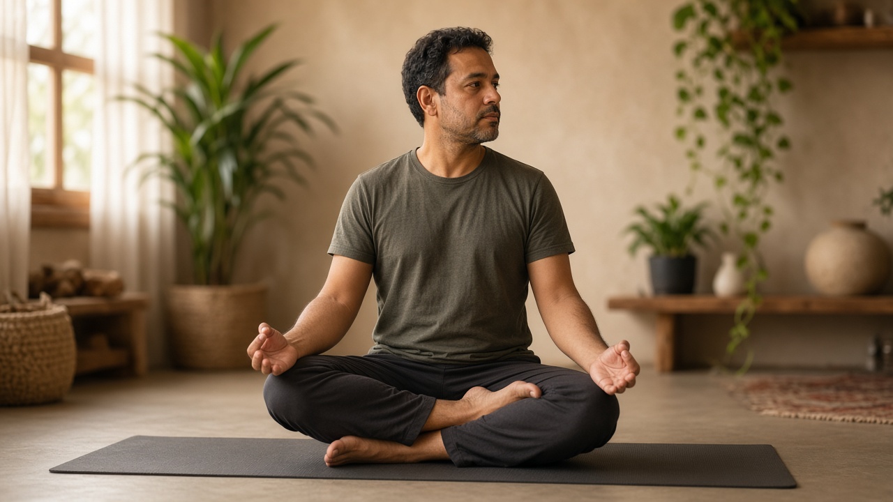 Prática de yoga em estúdio — posturas e respiração