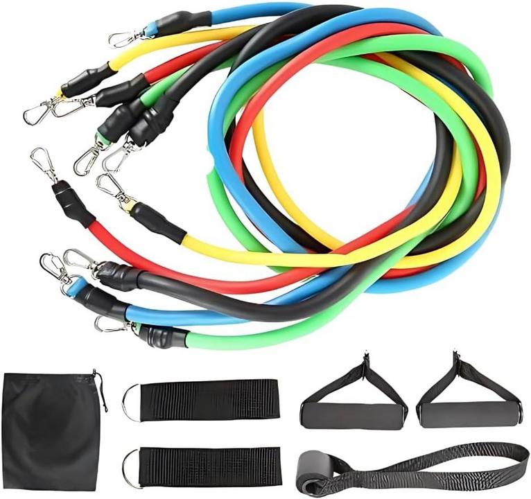 Kit 11 Peças Elástico Extensor Funcional - Treino em Casa, Musculação, Pilates, Yoga e Fisioterapia + Bolsa