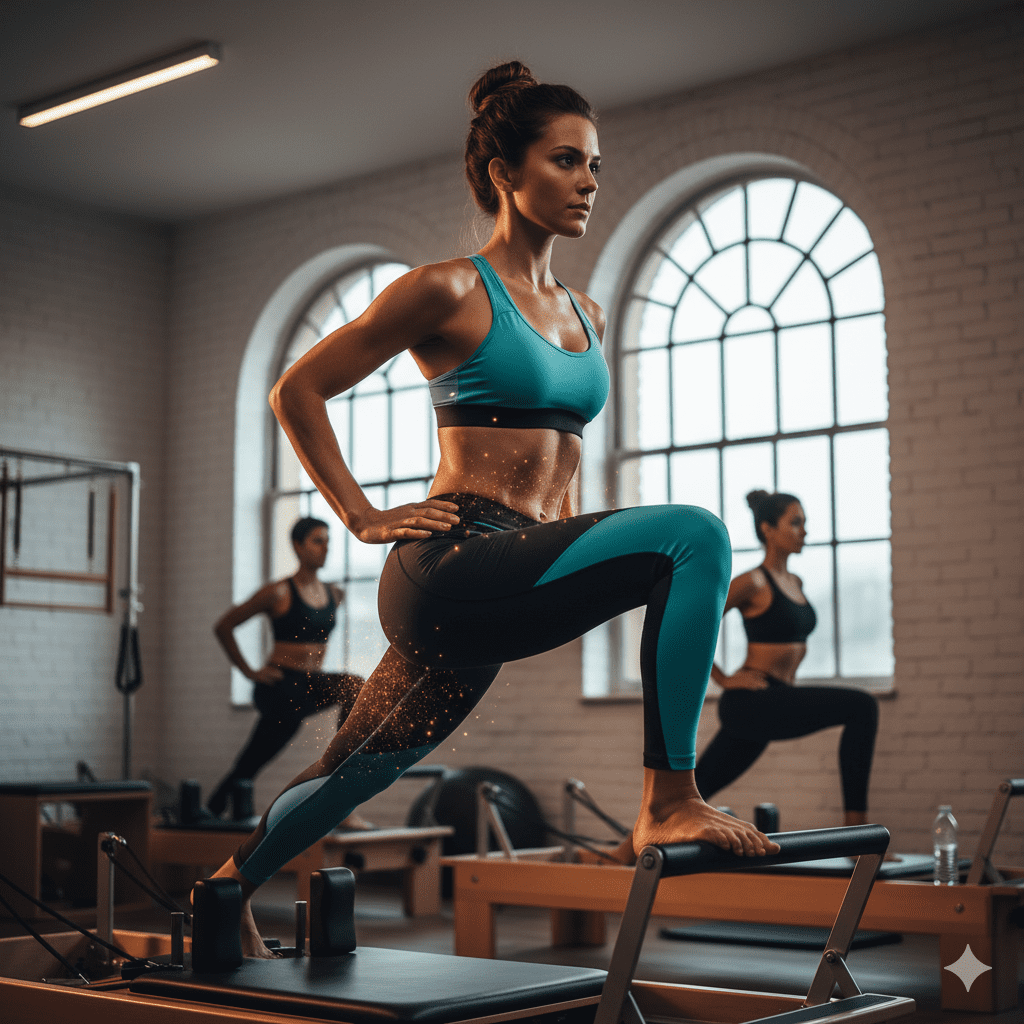 Mulher praticando Pilates, contribuindo para o emagrecimento