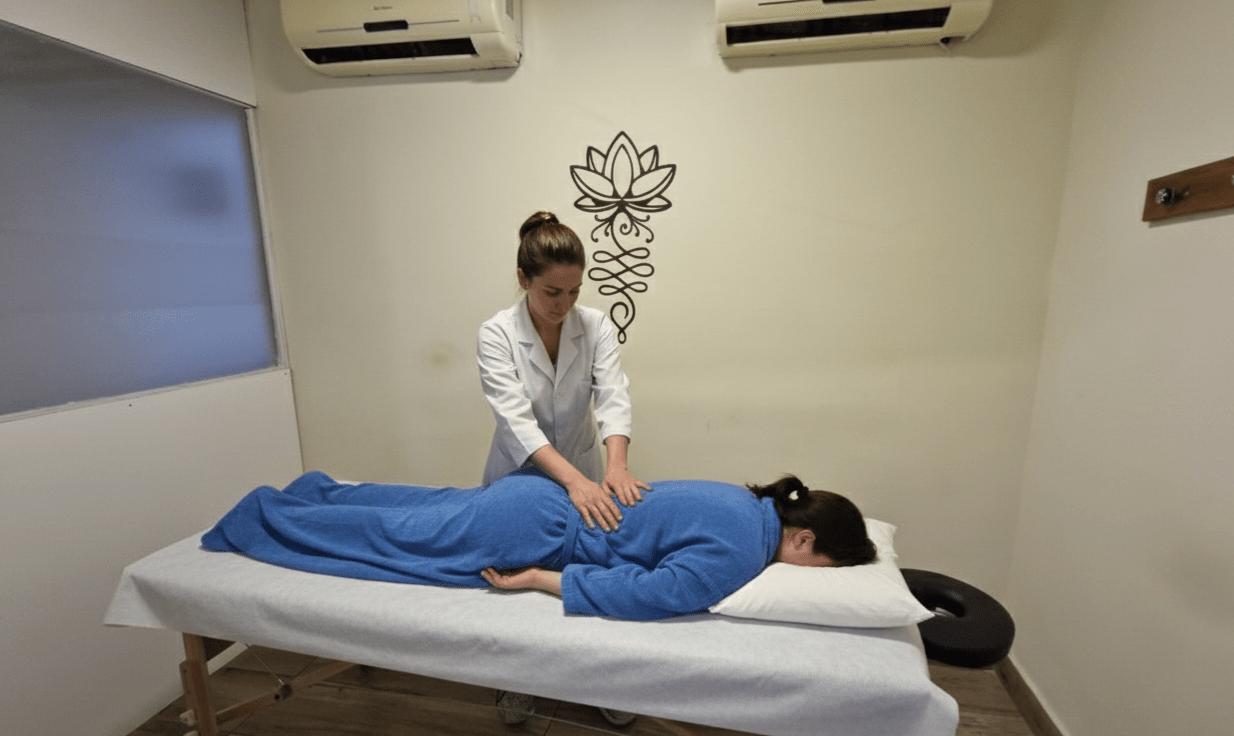 Sessão de Shiatsu terapêutico no Studio Yoga du Ville, Praça Saens Peña.